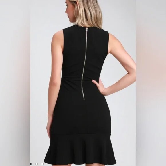 Lulu's Dashing Dame Black Sleeveless Flounce NYE Holiday Chic Mini Dress Black - Picture 2 of 9
